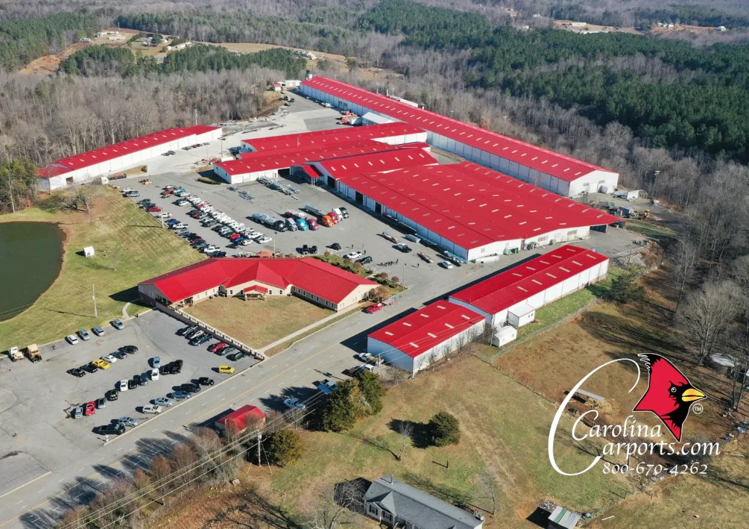 Aerial view of the Carolina Carports production site