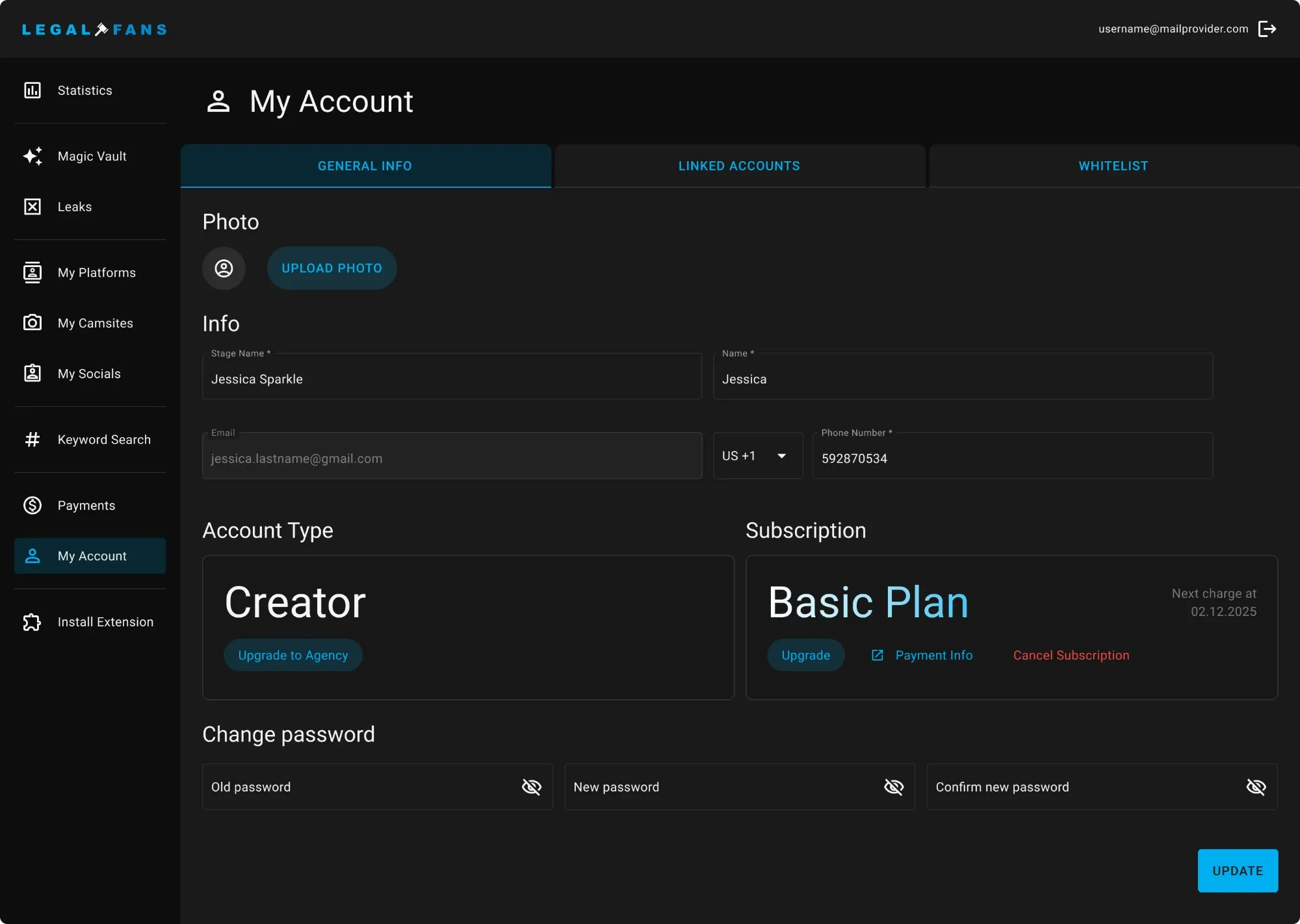 Profile My Account with general profile information