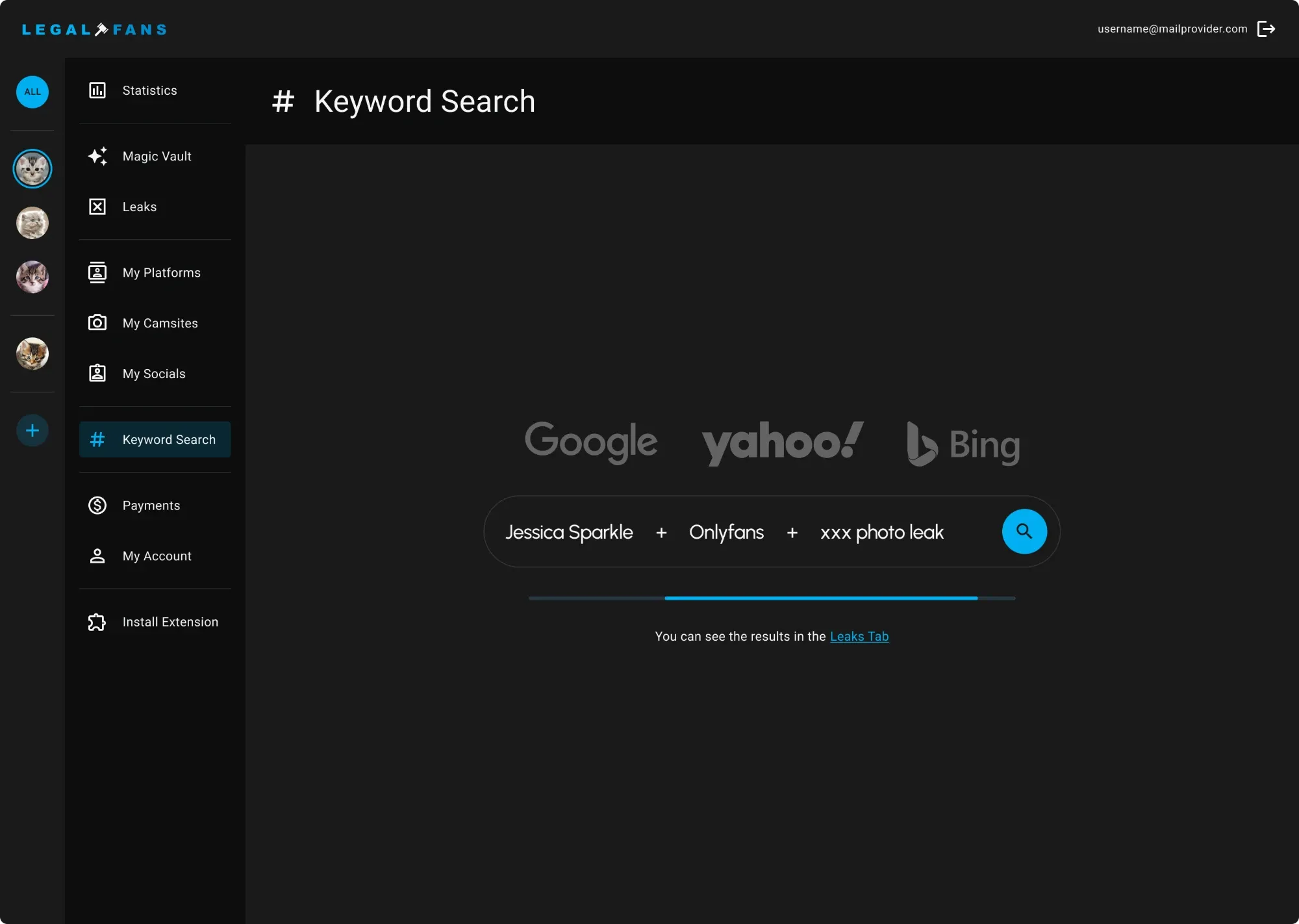 Keyword search Keyword search across Google, Yahoo and Bing