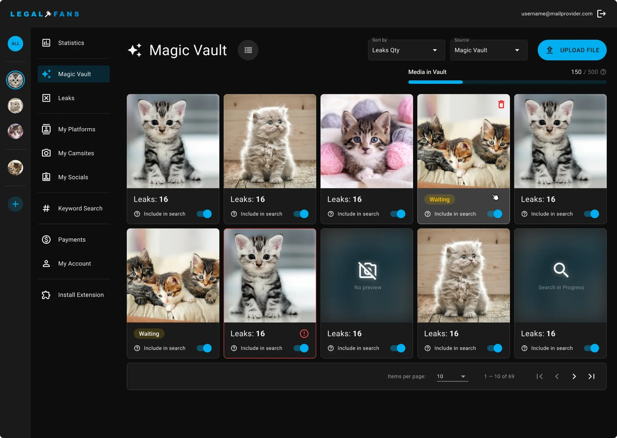 Media grid Magic Vault grid with thumbnails, filters and a media counter