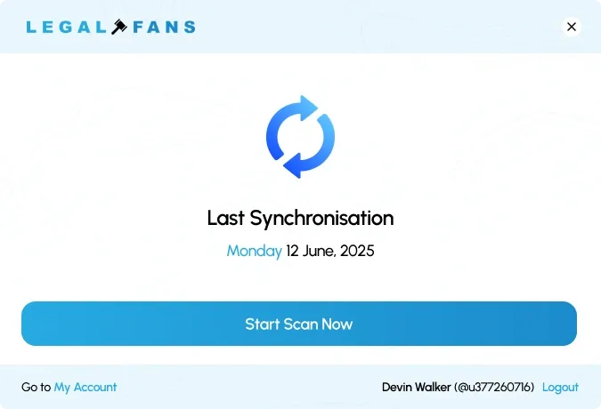 Last synchronisation Extension screen showing the date of the last synchronisation and a Start Scan Now button